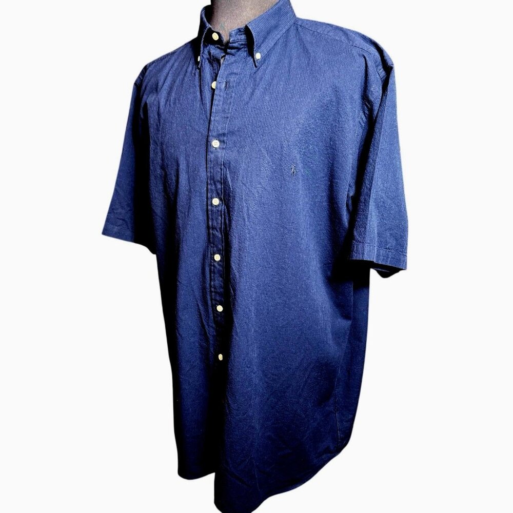 Ralph Lauren Men's Navy Seersucker Classic Fit Untucked Short Sleeve Shirt  2XLT